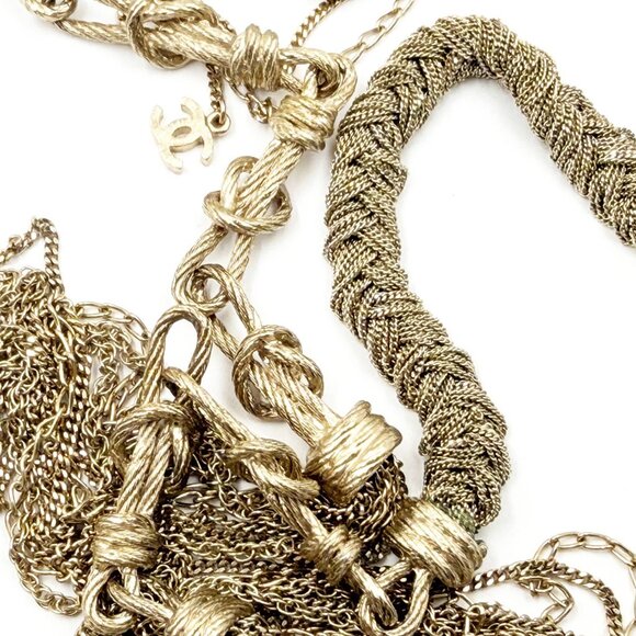 Chanel Rare Light Gold Knot Braid Multi Chain Super Long Necklace - Picture 4 of 6